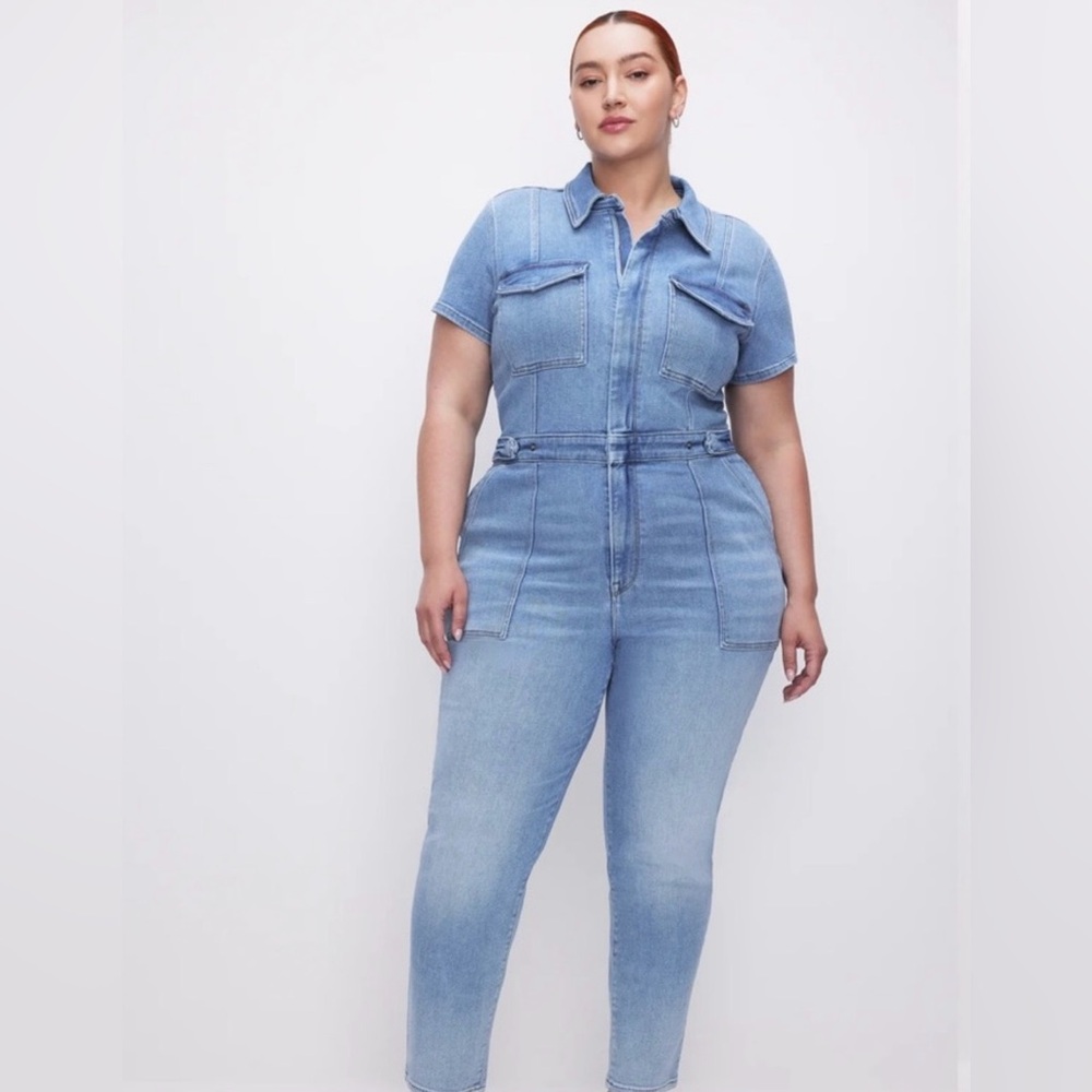 Good American Light Blue Denim Overalls